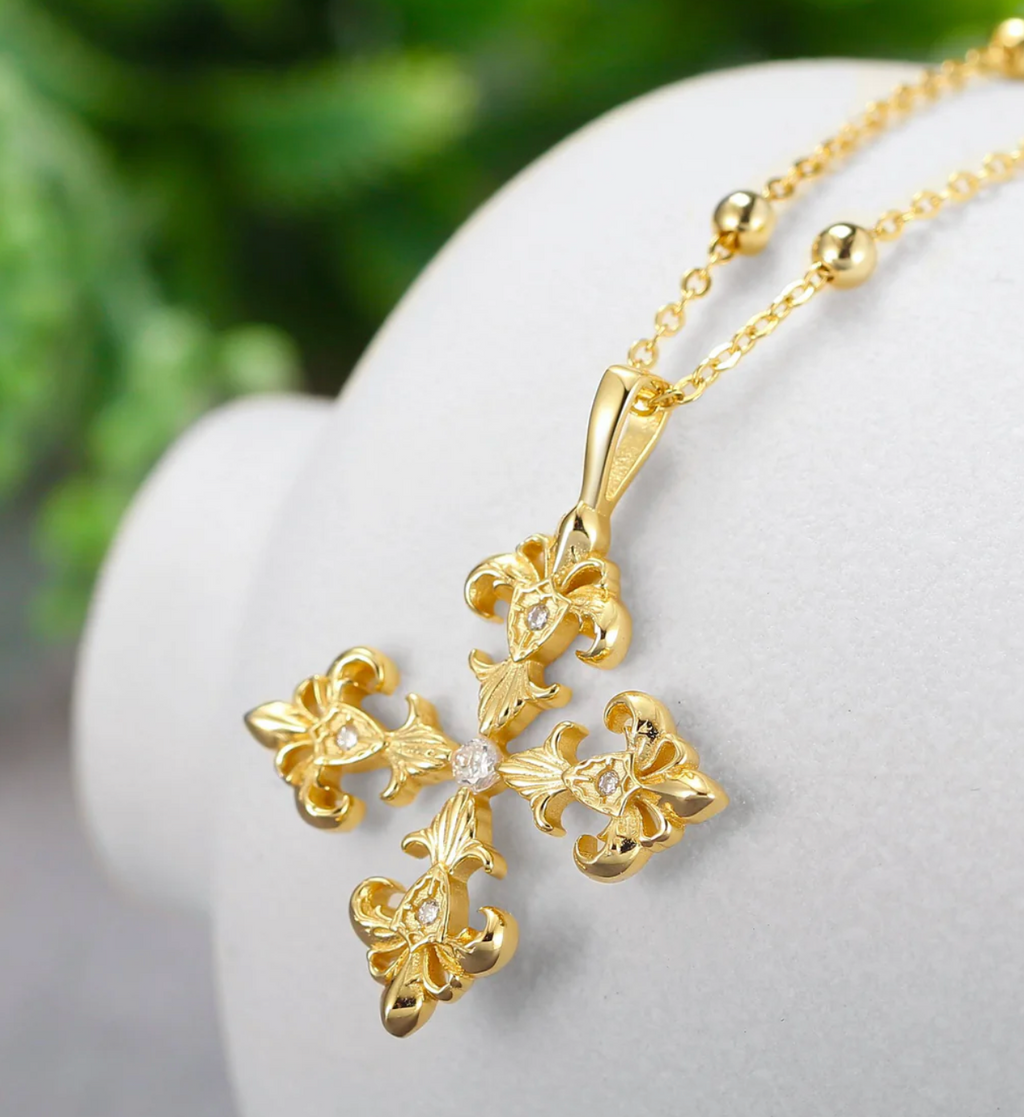 Saints and Savior Fluer De Lis Deni Cross Necklace Gold