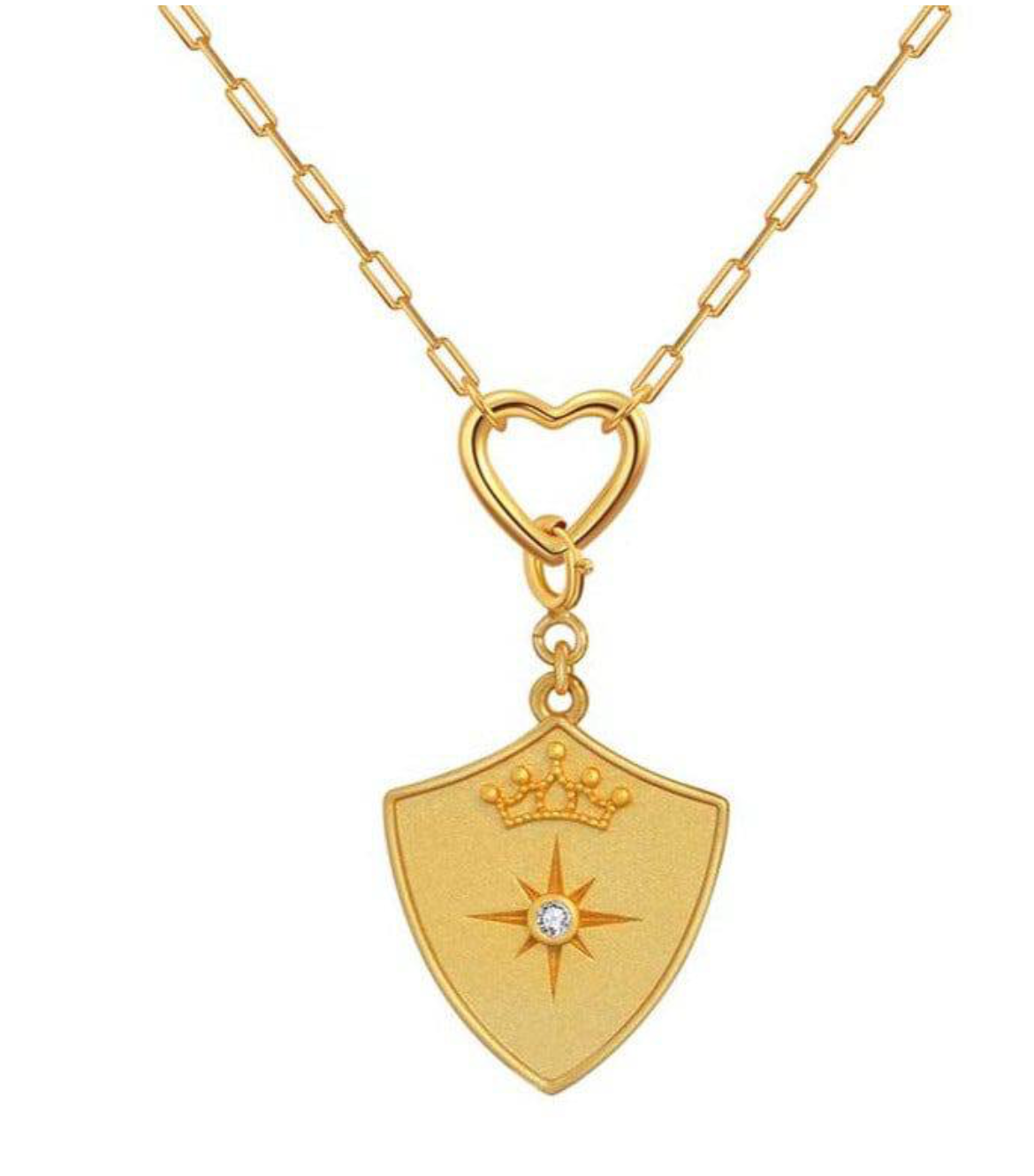 Saints & Saviors Shield Crown Pendant Heart Necklace