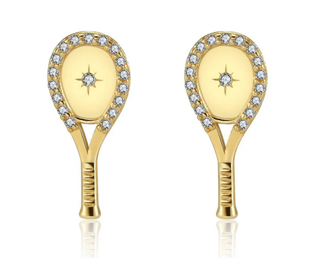 LoveMatch Tennis Racquet Bling Stud Earring Gold