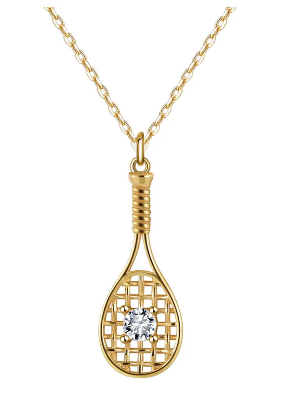 LoveMatch Tennis Baby Love Racquet & Ball Pendant Necklace in Gold