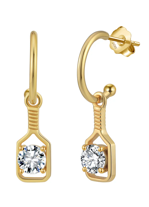 Pickleball Sparkler Paddle Stud Earrings Gold