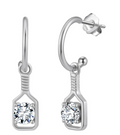 Pickleball Sparkle Paddle Hoop Earrings Silver