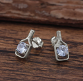 Pickleball Sparkler Paddle Stud Earrings Silver