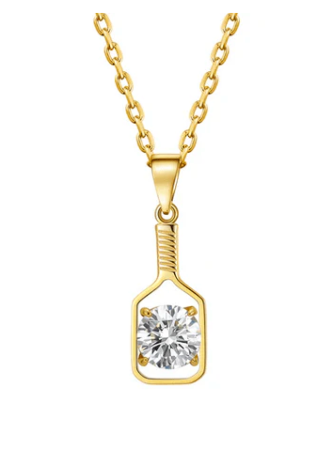 Pickleball Solitaire Gold Paddle Necklace