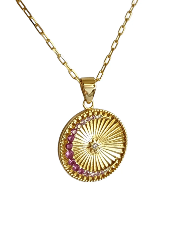 Saints and Saviors Over The Moon Pendant Necklace Pink