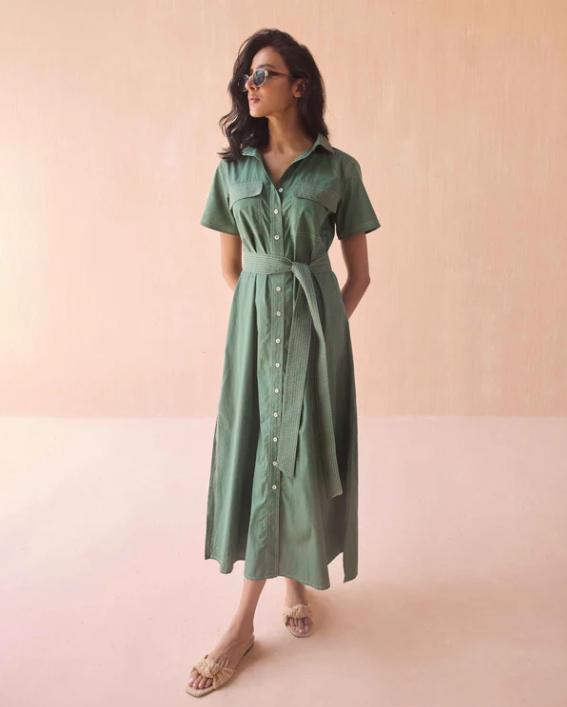 AMIRA SHIRT DRESS-SOLID PALM