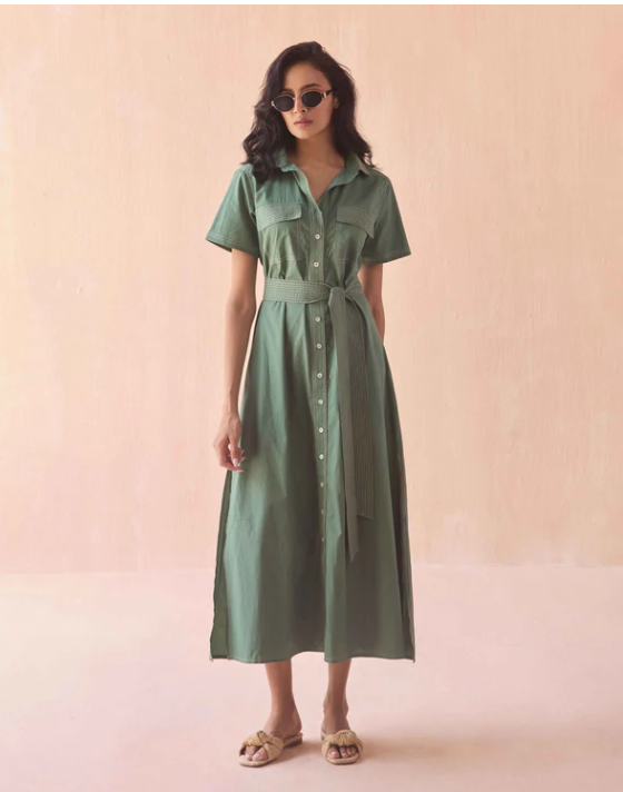 AMIRA SHIRT DRESS-SOLID PALM