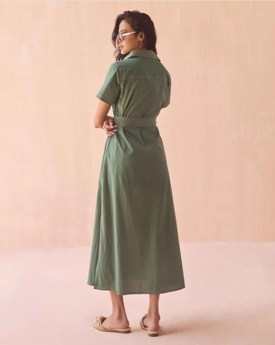AMIRA SHIRT DRESS-SOLID PALM