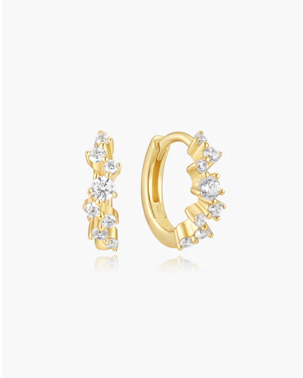 Gold Zig-Zag Pavé Huggie Hoop Earrings