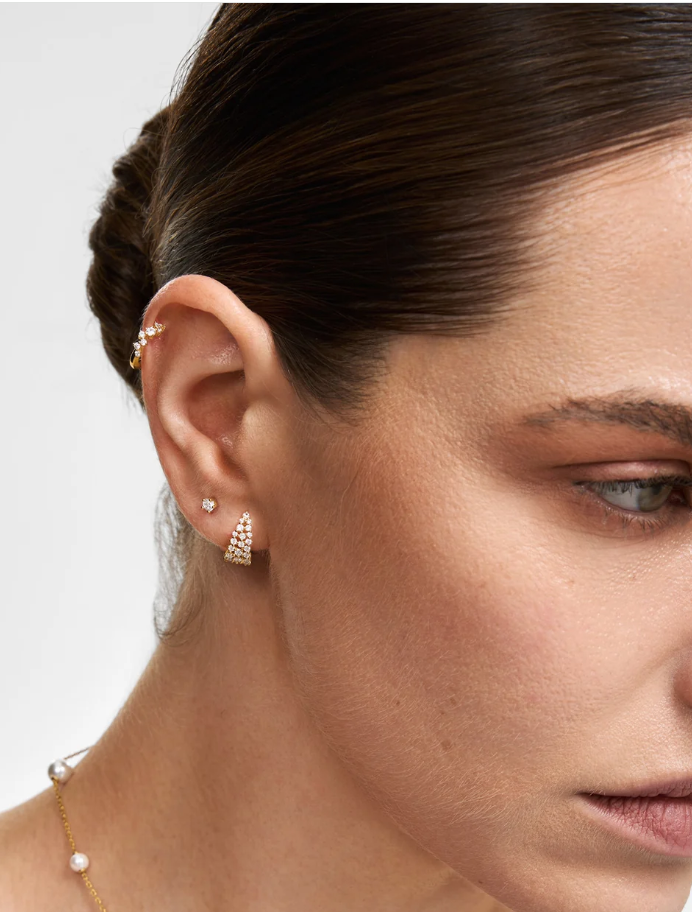 Gold Zig-Zag Pavé Huggie Hoop Earrings