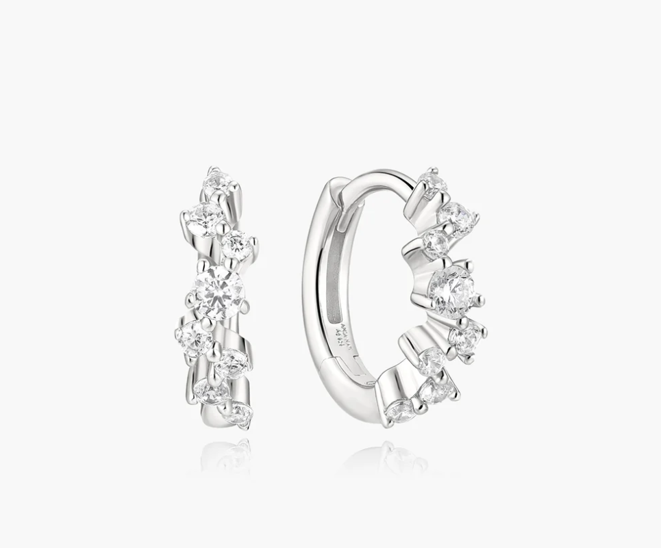 Silver Zig-Zag Pavé Huggie Hoop Earrings
