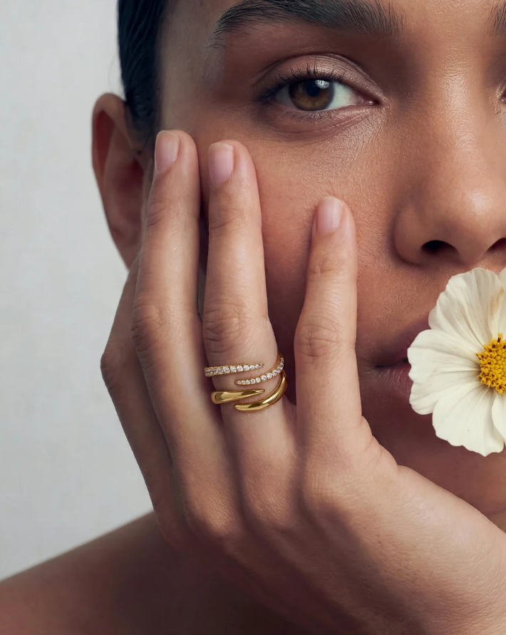 Gold Spiral Pavé Adjustable Ring