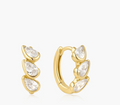Gold Triple Half-Bezel Teardrop Huggie Hoop Earrings