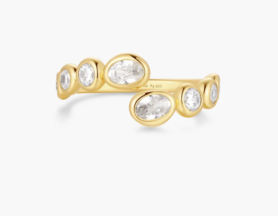Gold Organic Pebble Spiral Bezel Adjustable Ring