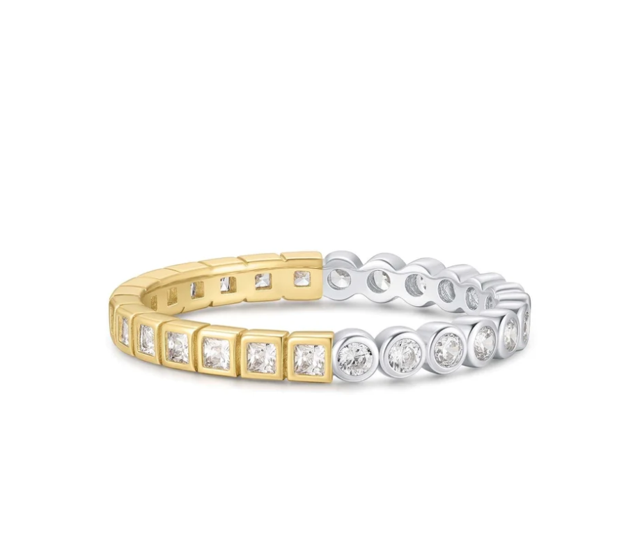 Two-Tone Square and Circle Bezel Ring