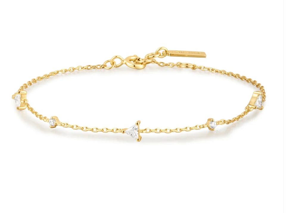 Gold Triangular Cubic Zirconia Station Bracelet