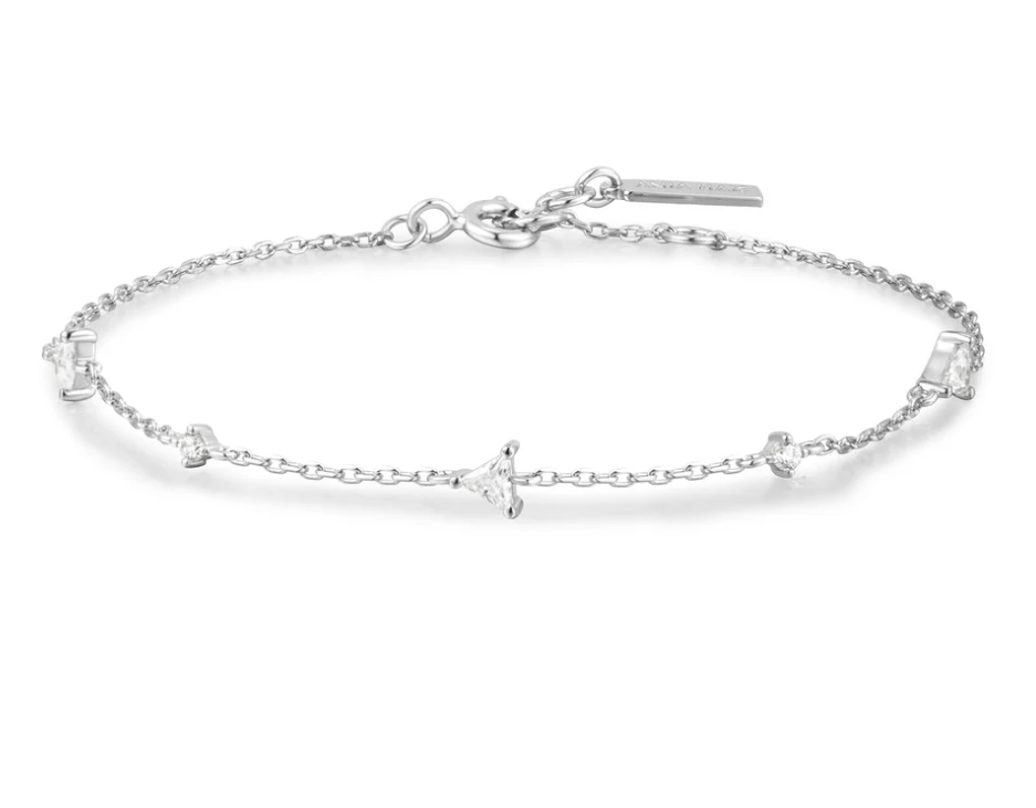 Silver Triangular Cubic Zirconia Station Bracelet