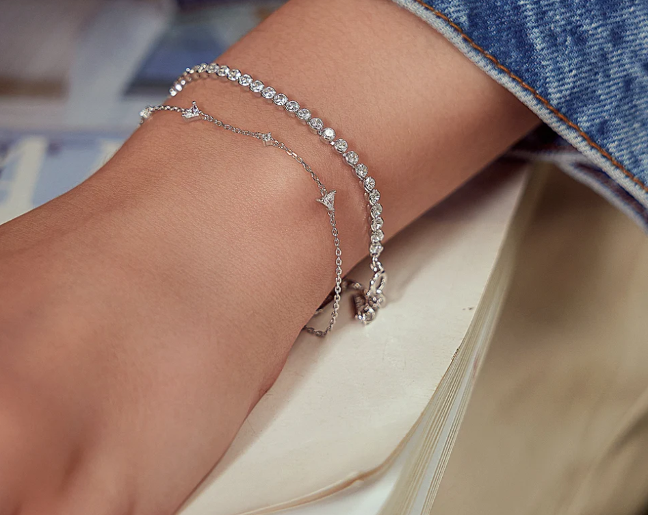 Silver Triangular Cubic Zirconia Station Bracelet