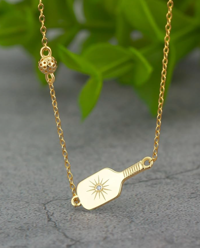 THE MINI DAINTY DINKER PICKLEBALL STARBURST GOLD NECKLACE