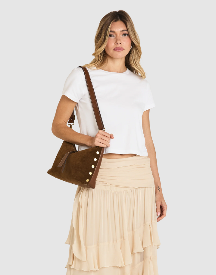 Grace med-Cinnamon Suede/Antique Gold