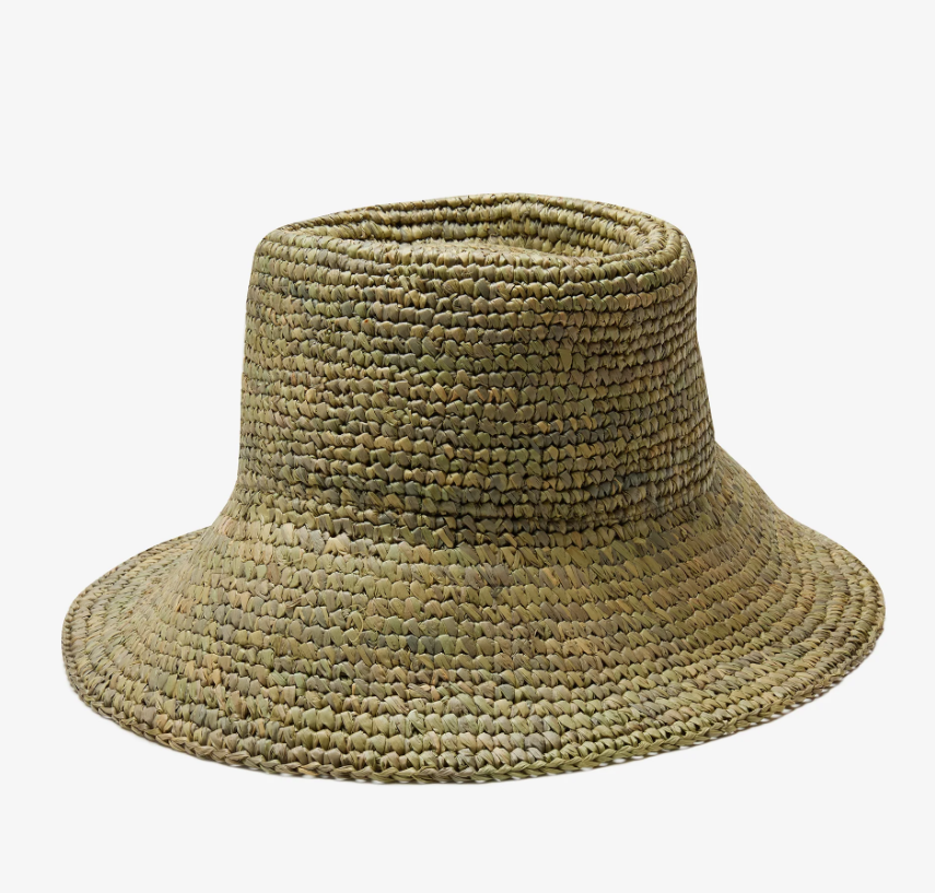 Lolo Raffia Bucket in Green Blue