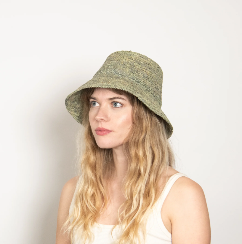 Lolo Raffia Bucket in Green Blue