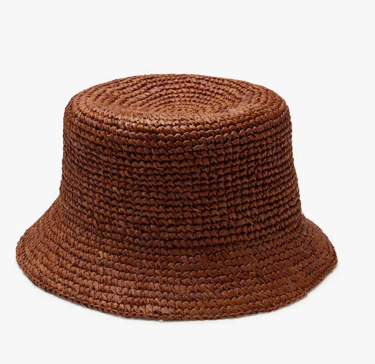 Aden Raffia Bucket Hat in Chocolate