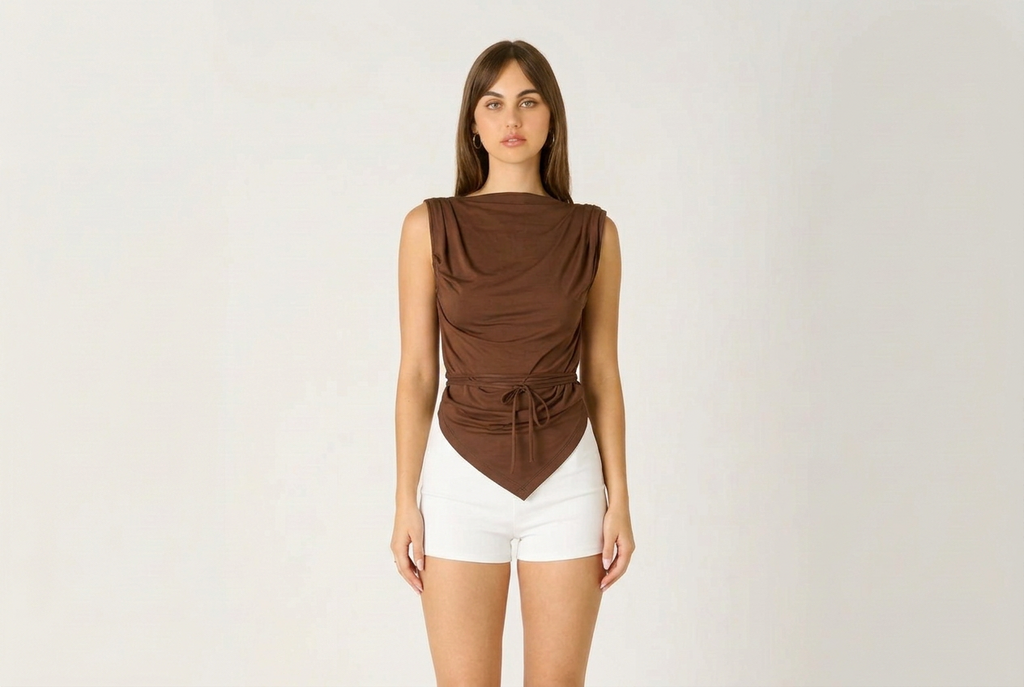 Stretch Jersey Open Back Top-acacia