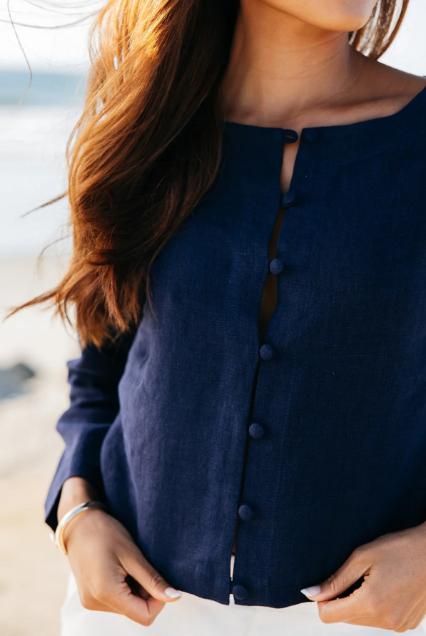 Bessette Linen Button Cardigan