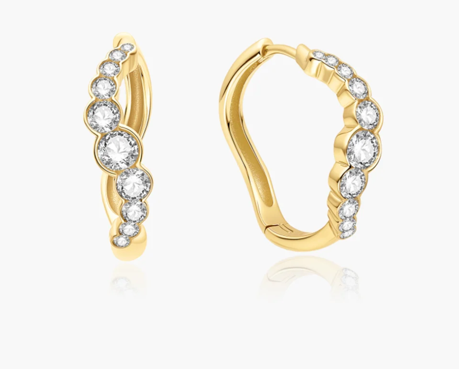 Gold Sparkling Tide Huggie Hoop Earrings