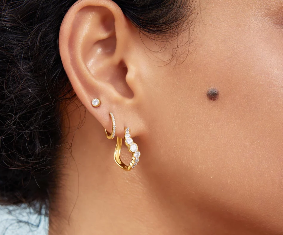 Gold Sparkling Tide Huggie Hoop Earrings