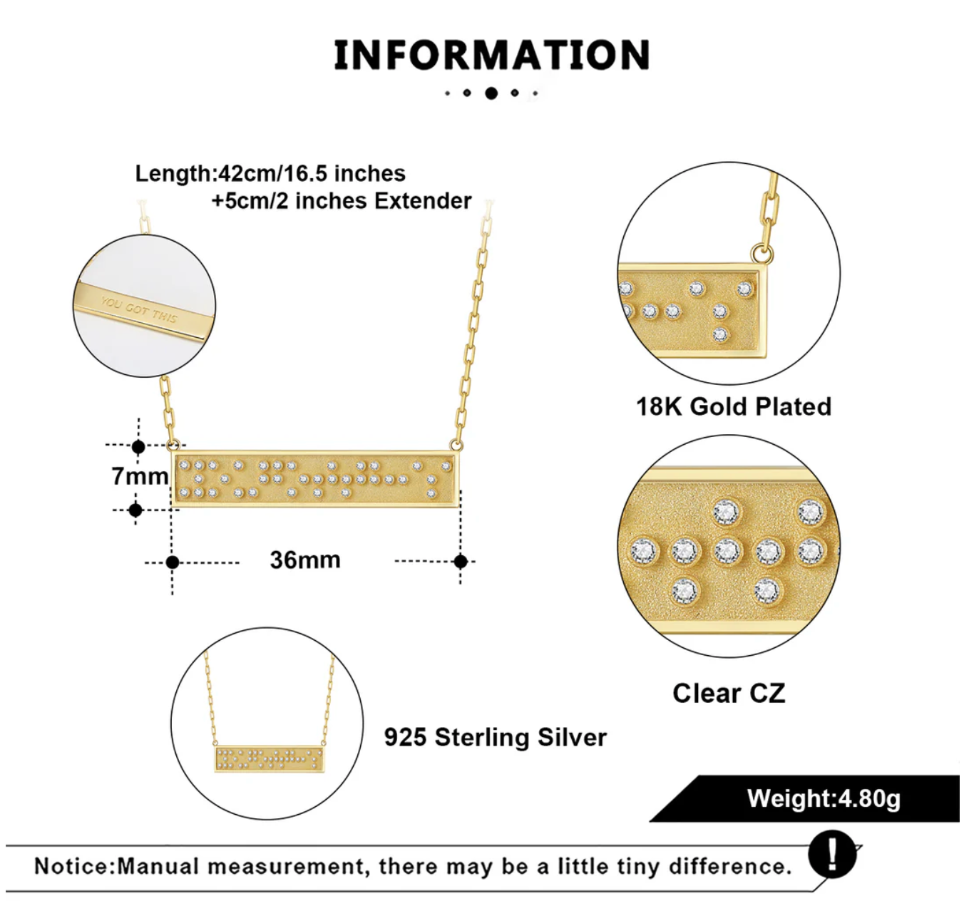 Touchstone You got This Mini-Bar Necklace Gold