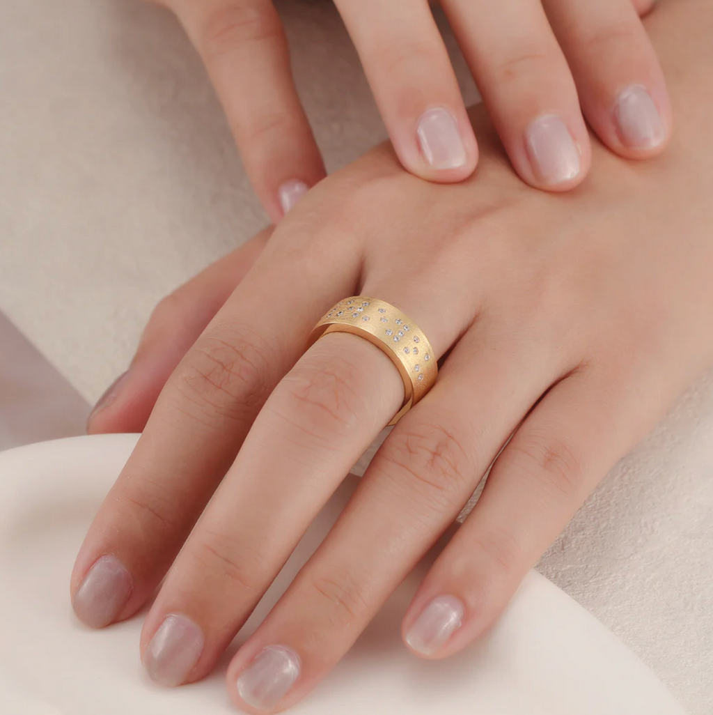 Touchstone I LOVE YOU Band Ring Brushed Gold - Size 7