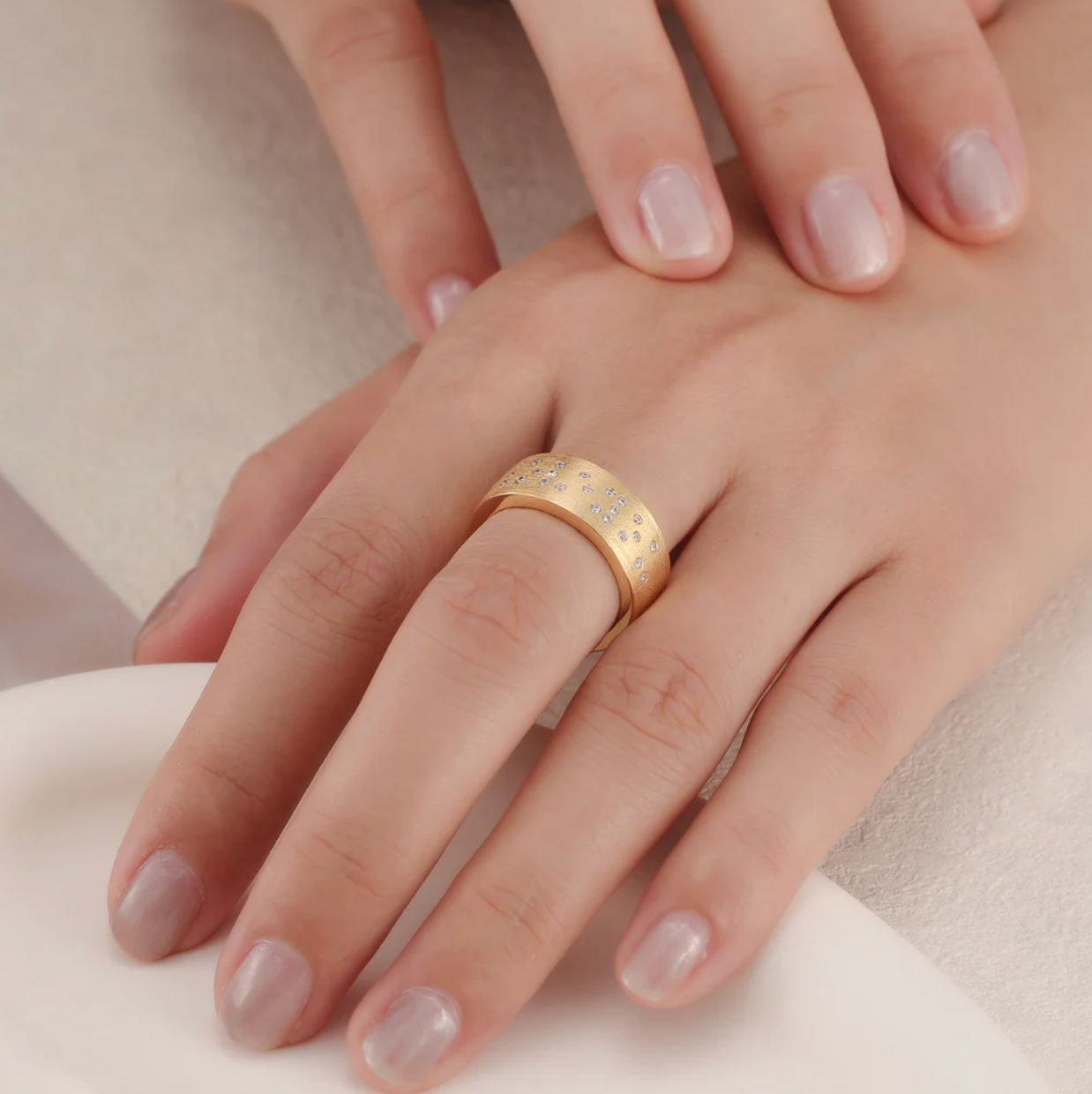Touchstone I LOVE YOU Band Ring Brushed Gold - Size 7