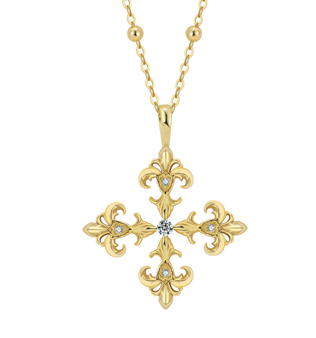 Saints and Savior Fluer De Lis Deni Cross Necklace Gold