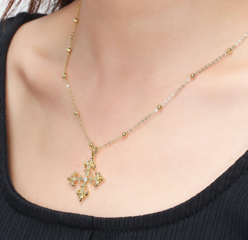 Saints and Savior Fluer De Lis Deni Cross Necklace Gold