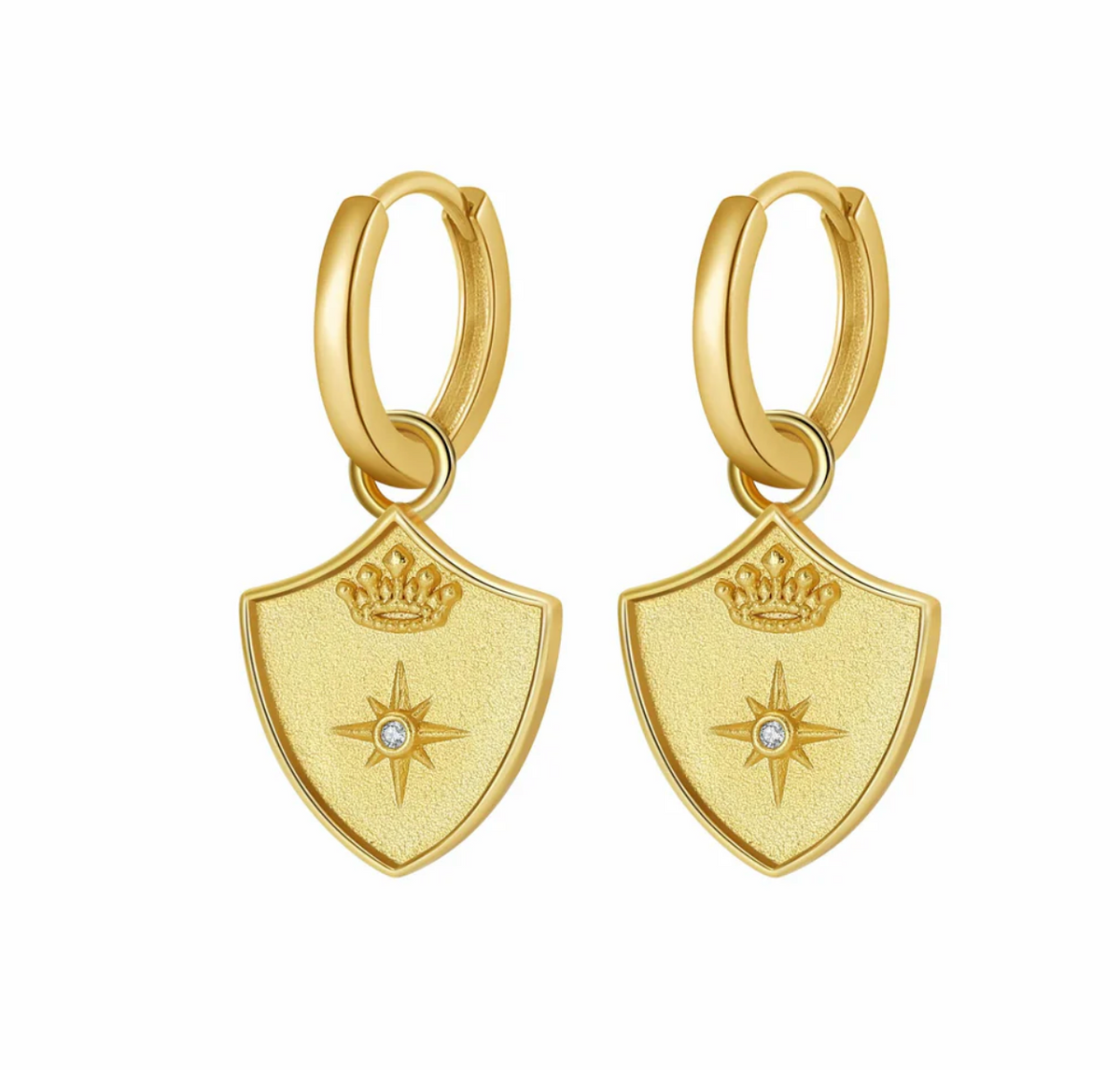 Saints & Saviors Crown Shield Huggie Earrings