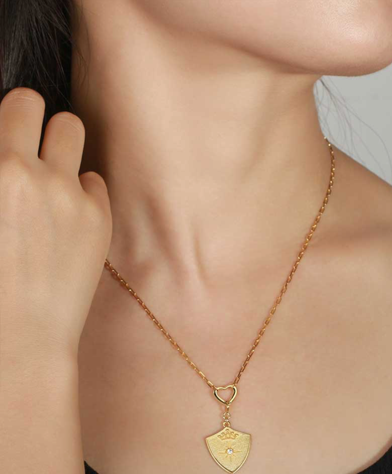 Saints & Saviors Shield Crown Pendant Heart Necklace