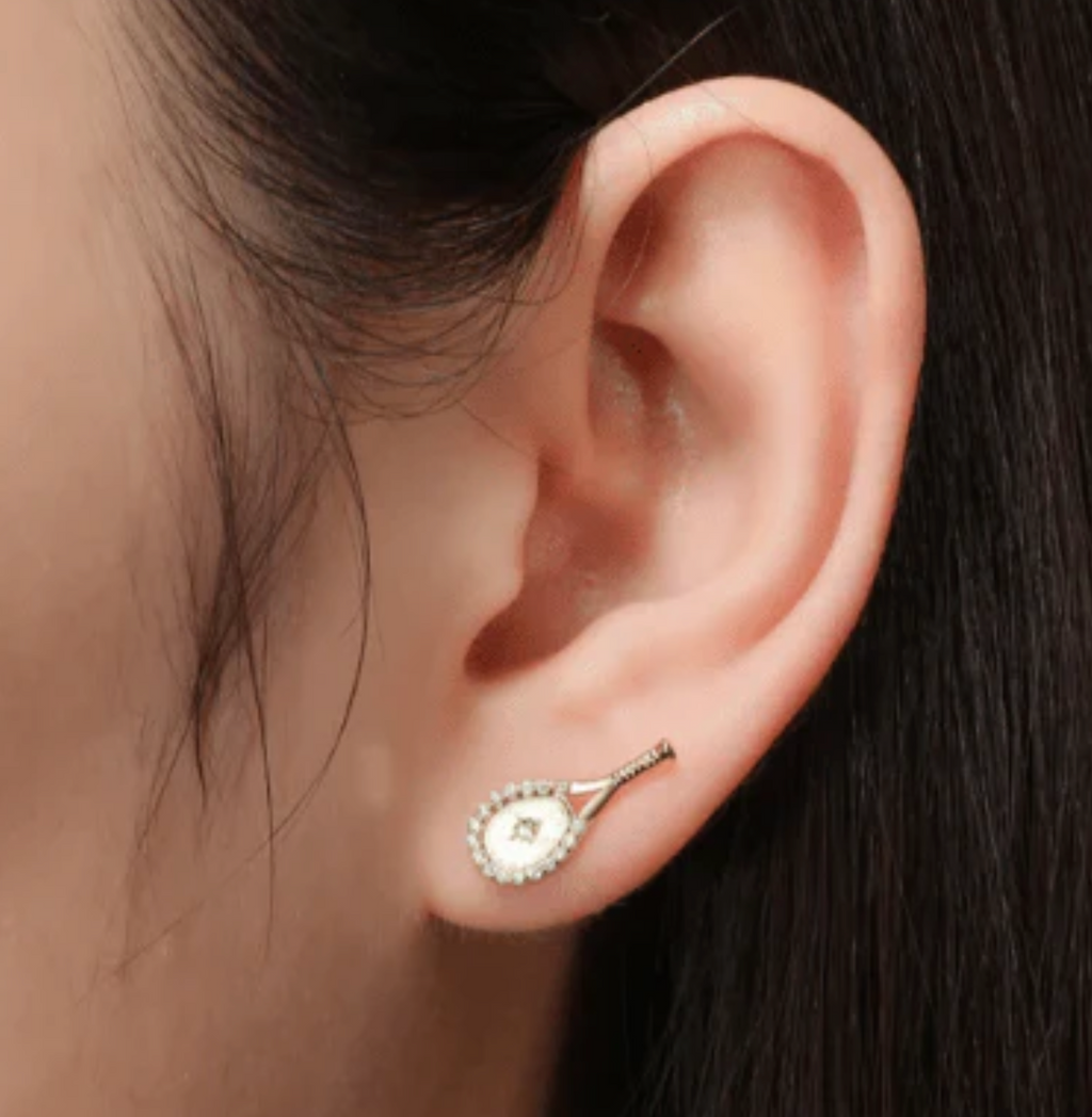 LoveMatch Tennis Racquet Bling Stud Earring Gold