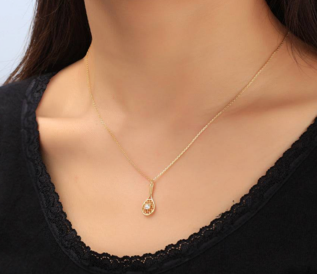 LoveMatch Tennis Baby Love Racquet & Ball Pendant Necklace in Gold