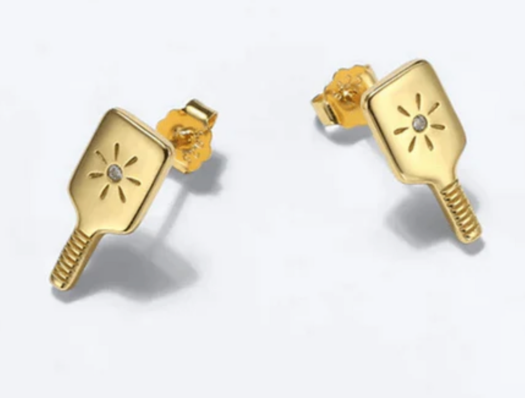 Pickleball Paddle Stud Earrings Gold
