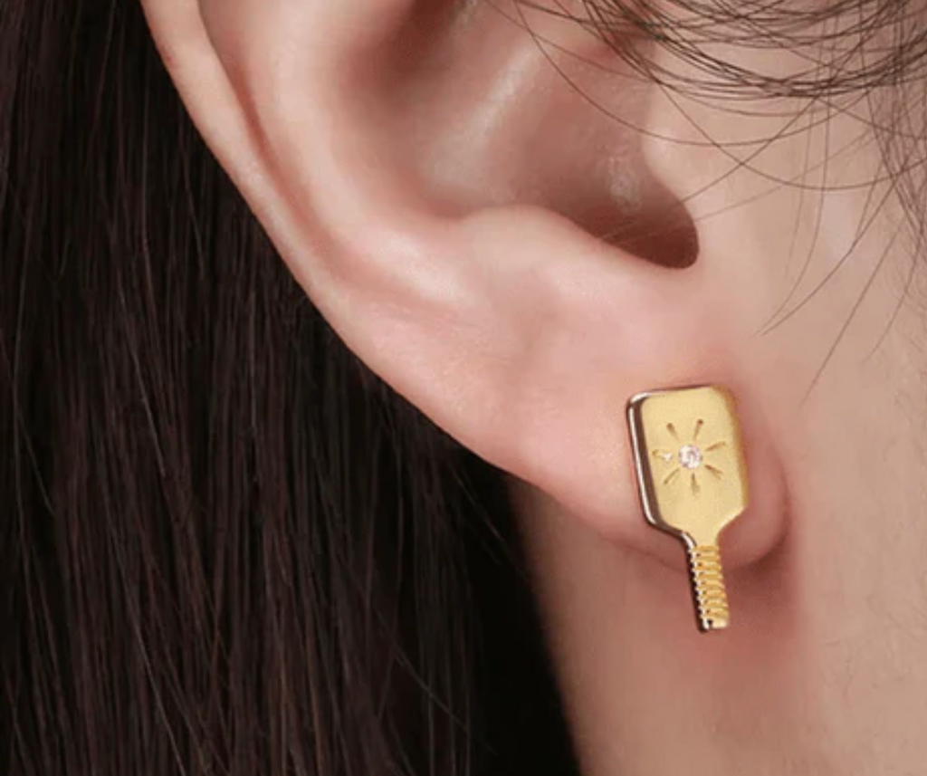 Pickleball Paddle Stud Earrings Gold