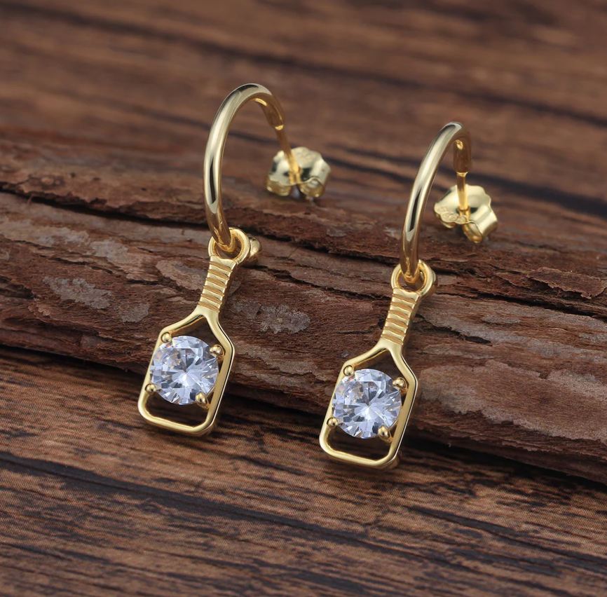 Pickleball Sparkler Paddle Stud Earrings Gold
