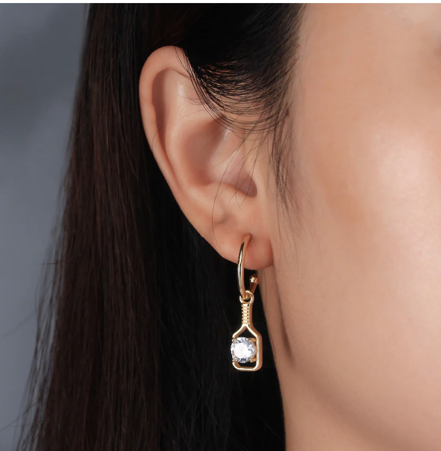 Pickleball Sparkler Paddle Stud Earrings Gold