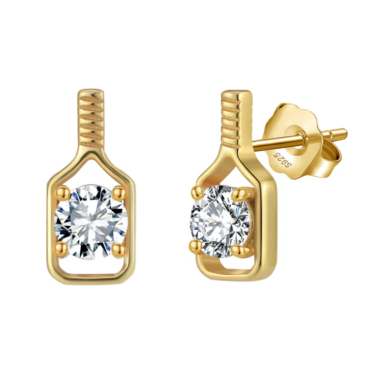 Pickleball Sparkler Paddle Stud Earrings Gold