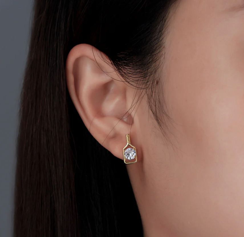 Pickleball Sparkler Paddle Stud Earrings Gold