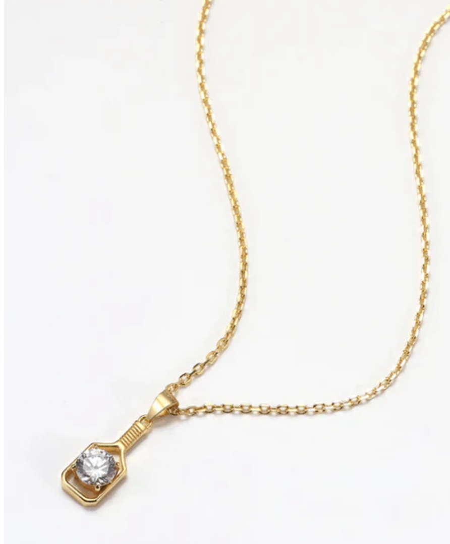 Pickleball Solitaire Gold Paddle Necklace