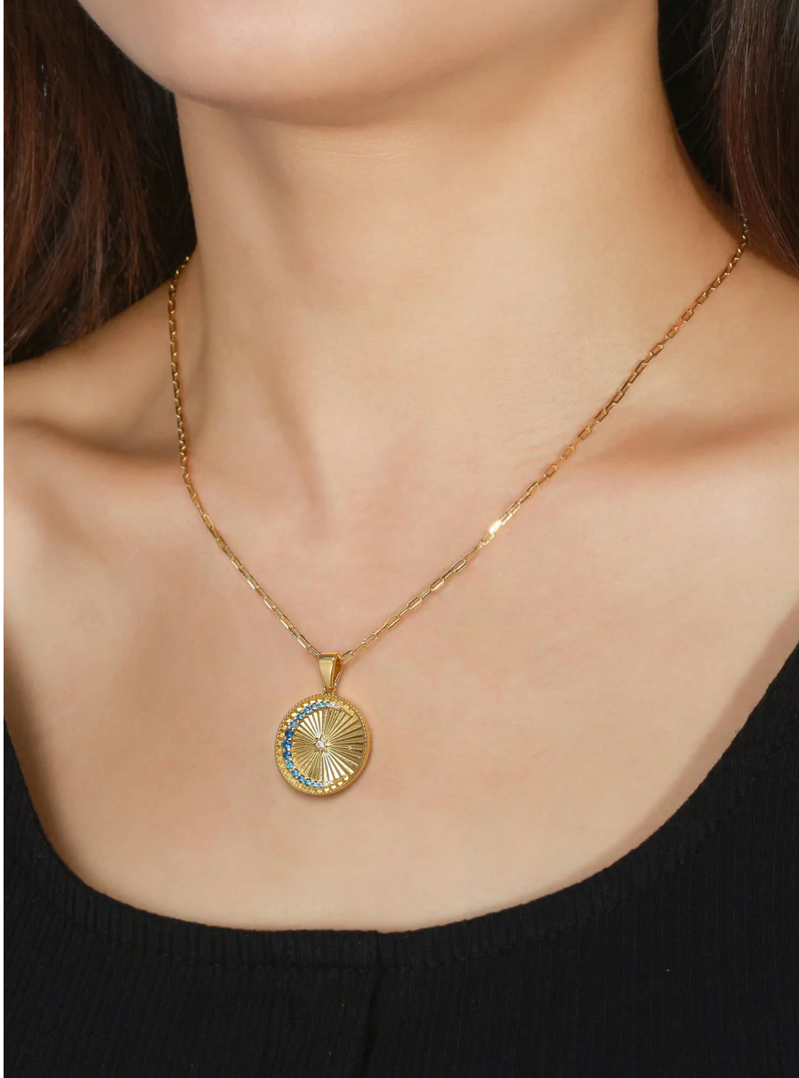 Saints and Saviors Over The Moon Blue Pendant Necklace