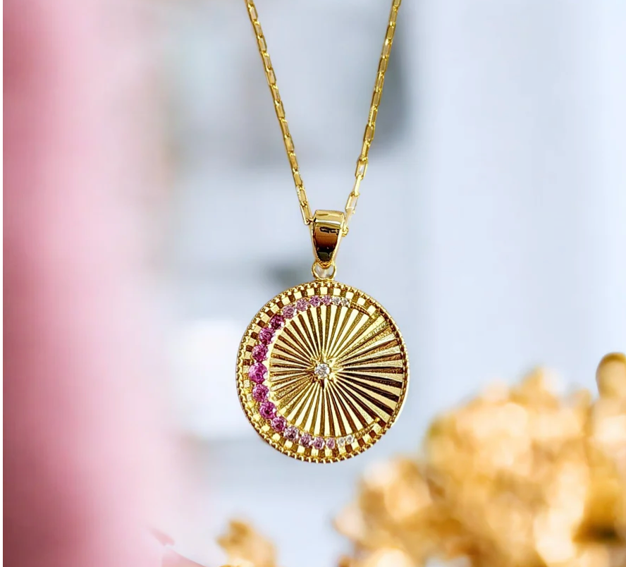 Saints and Saviors Over The Moon Pendant Necklace Pink