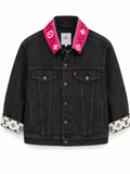 Vintage Silk Black Denim Fringe